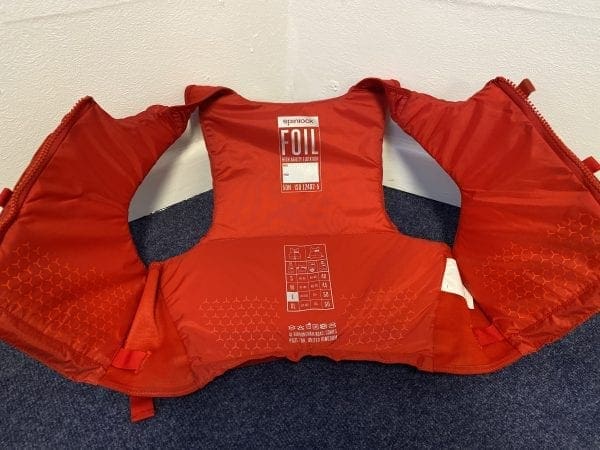 large red spinlock foil red life jacket inside