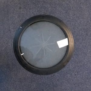 Black aluminium framed decorative porthole with opaque etched glass