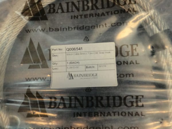 Bainbridge Winch cable 6mm x 7.5mm C/W snap hook